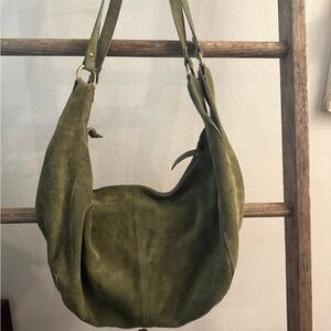 Olive Green Suede Hobo Bag FP